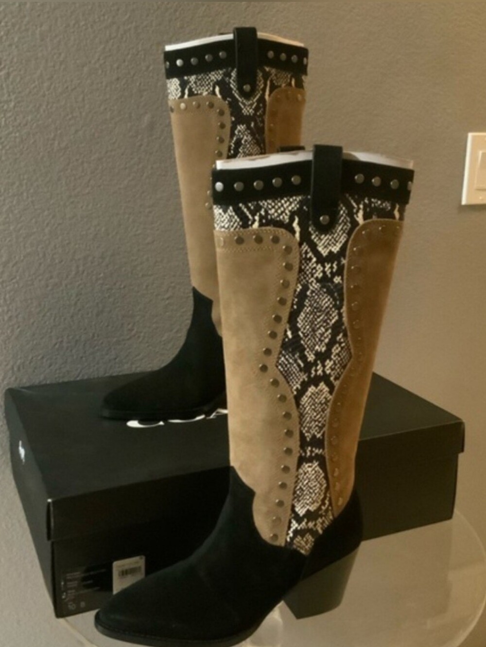 Coach, Payton Western, Black Mushroom, Block- Heel Boots
